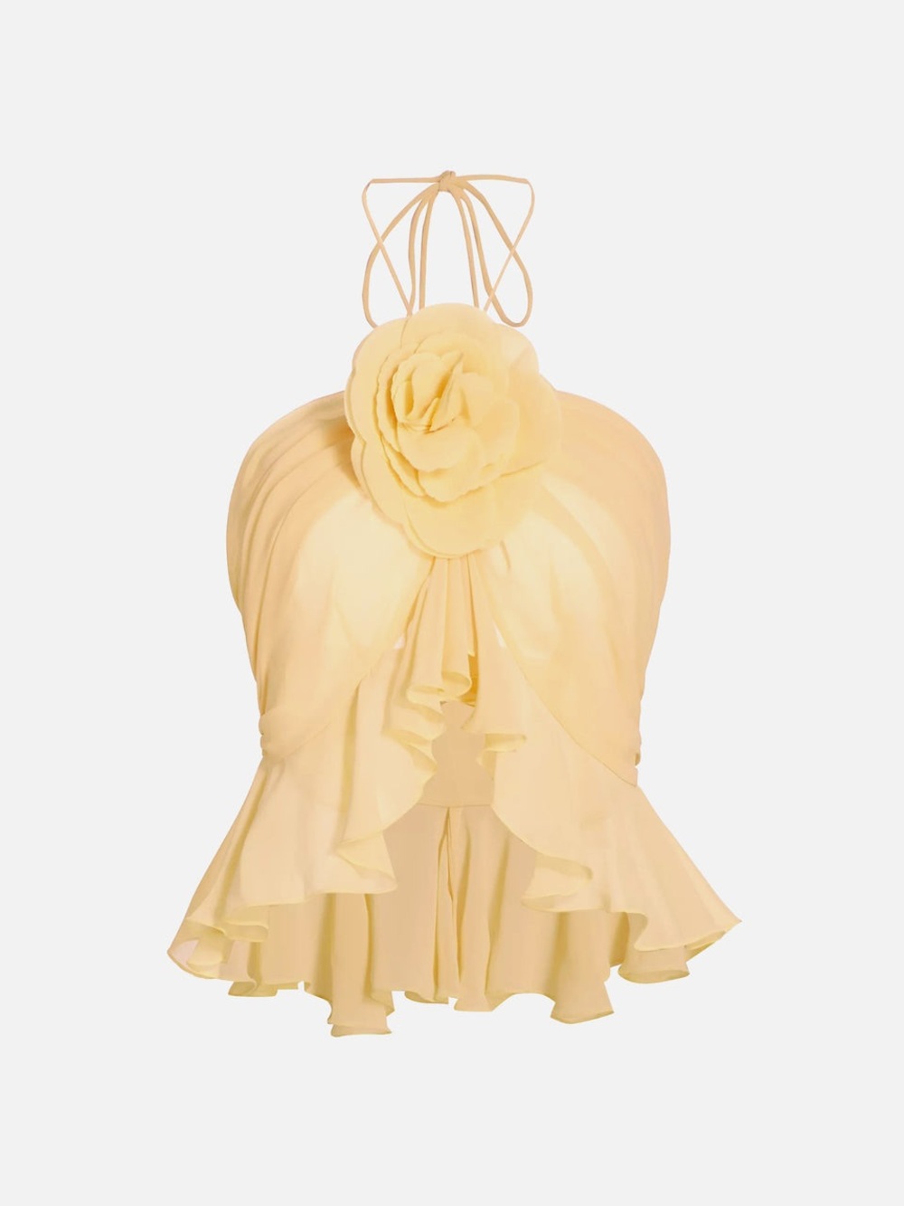 Ronny Kobo Yellow Floral Halter Ruffle Crop Top